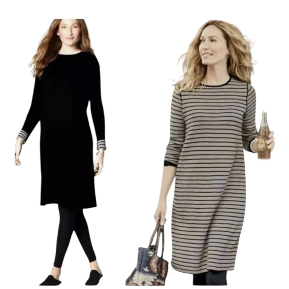 NWT J.Jill 3X Grey Black Reversible Stripe Solid Sweater Dress Long Sleeve Knit